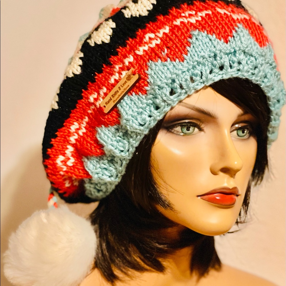 Hand Knits 2 Love Slouch Beanie Hat Cap Fair-isle